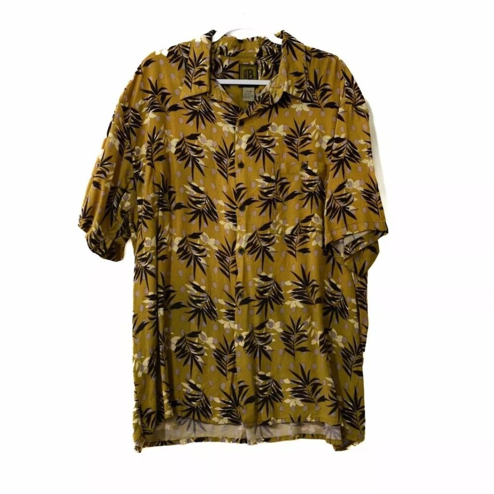 Bruno Banani Mens Caramel Black Button Up Shirt Floral Dot Short Sleeve 2XL